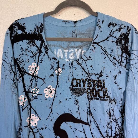 Christian Audigier Crystal Rock Top Womens Medium Crane Blossom Y2K Tunic Shirt - Picture 6 of 14